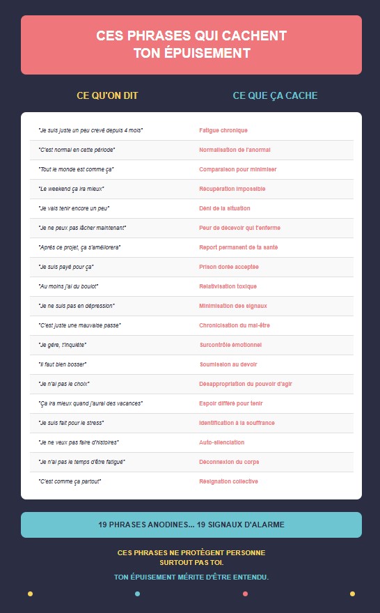 Phrases qui cachent l'épuisement